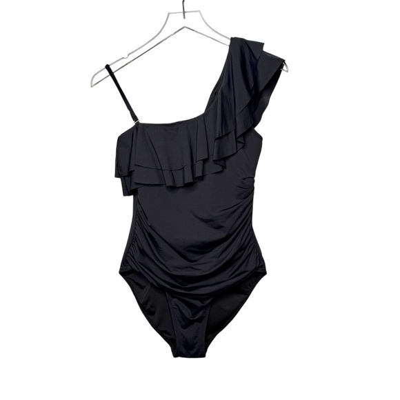 Tahari Other - NEW Tahari Black One Shoulder Women’s Ruched One Piece Swimsuit Sz S